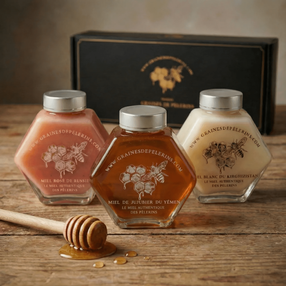 Coffret Prestige Miels De Jujubier, Blanc, Rose 3×250g - GRAINES DE PÈLERINS