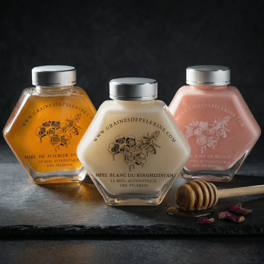 Coffret Prestige Miels De Jujubier, Blanc, Rose 3×250g - GRAINES DE PÈLERINS