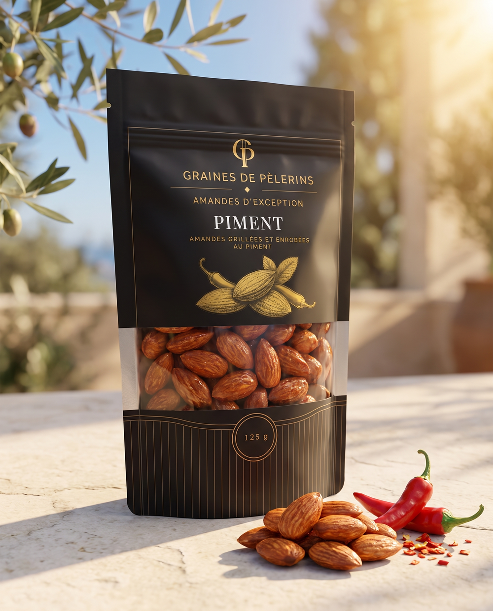 Amande d'Exception Piment, sachet 125 g, Graines de Pèlerins