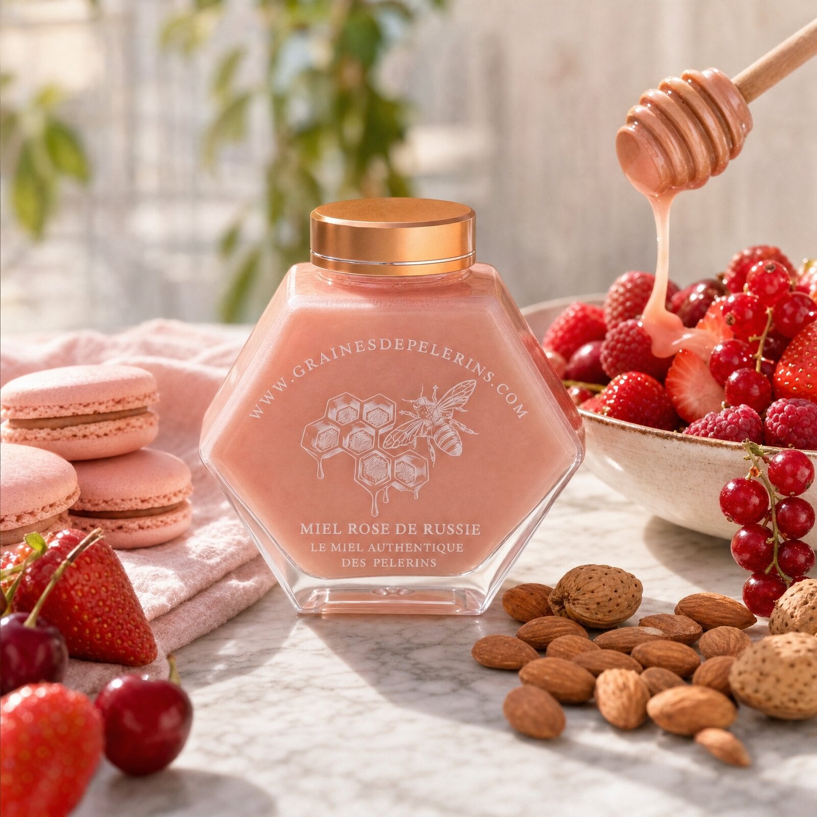 Texture rosée et crémeuse de l’Aromiel servie sur des fruits rouges