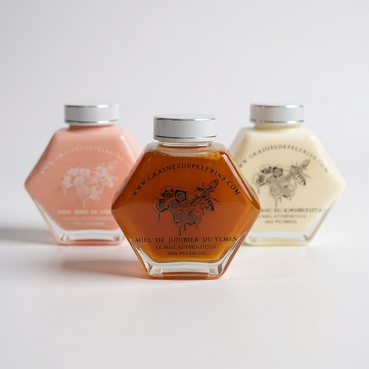 COFFRET PRESTIGE  Miels de Jujubier, Blanc & Rose 3×250g