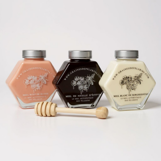 COFFRET DÉCOUVERTE Miels Blanc, Nigelle & Rose 3×250g
