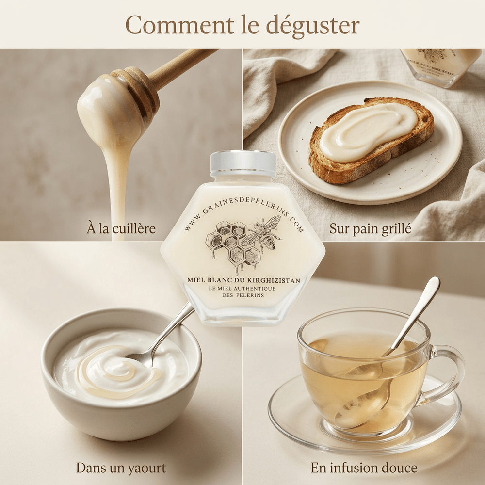 Texture crémeuse ivoire du Miel Blanc du Kirghizistan