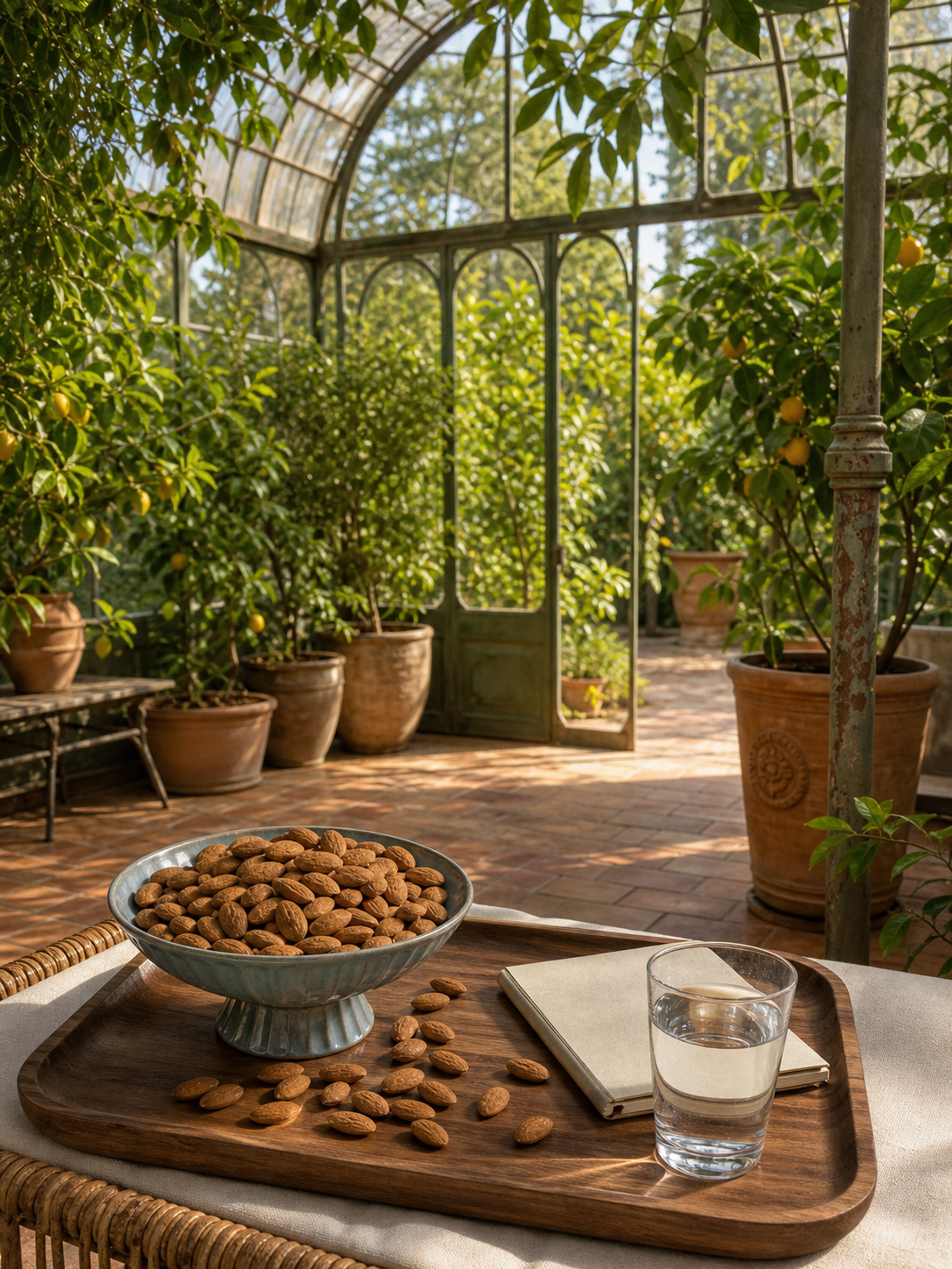 Bol d’Amandes Cannelle dans une orangerie lumineuse