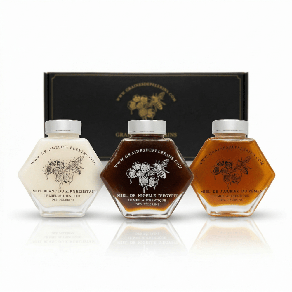 Coffret Vitalité 3×250g Miel Blanc, Jujubier, Nigelle