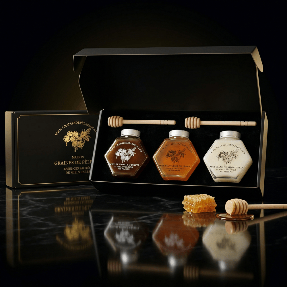 Coffret Vitalité 3×250g Miel Blanc, Jujubier, Nigelle