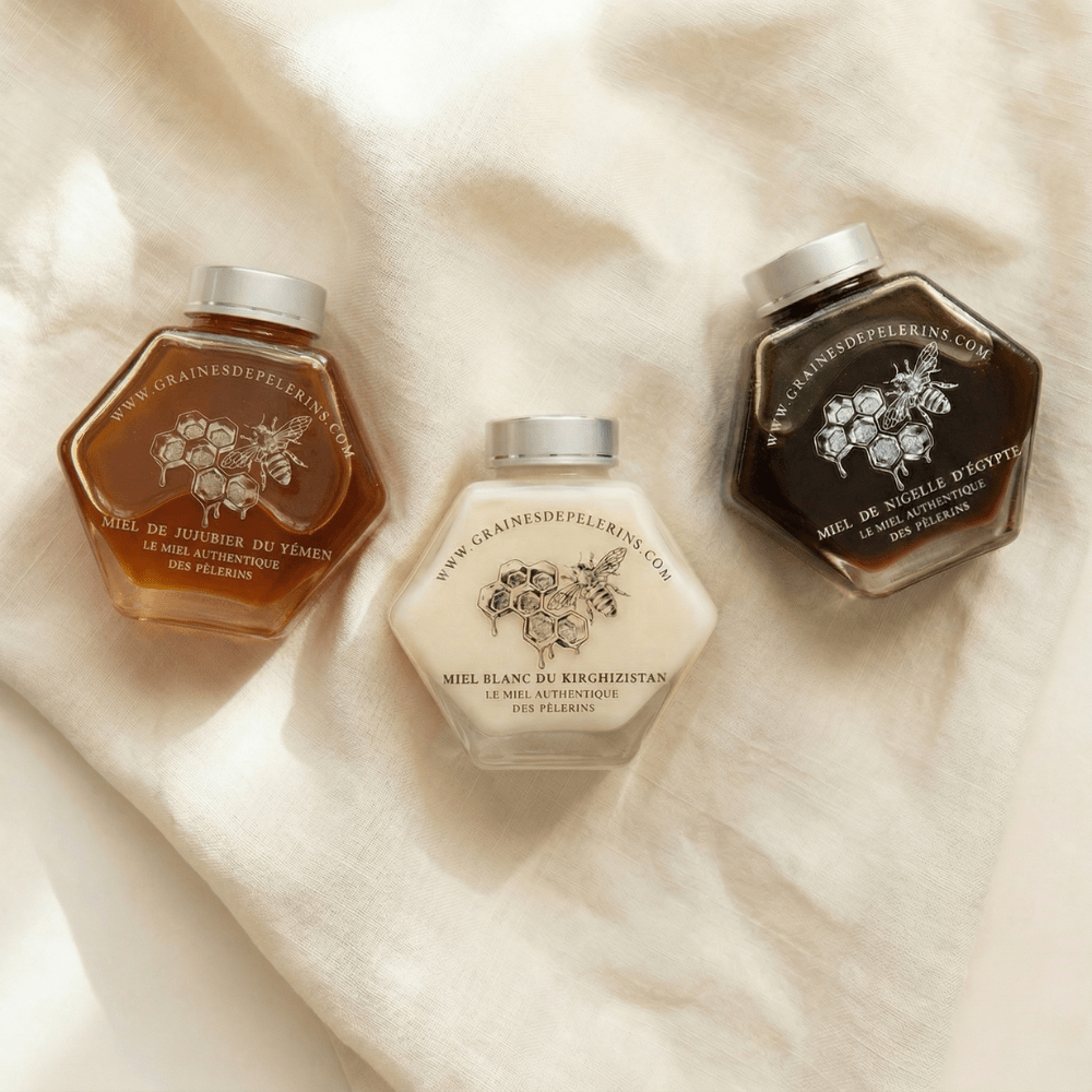 Coffret Vitalité 3×250g Miel Blanc, Jujubier, Nigelle - GRAINES DE PÈLERINS