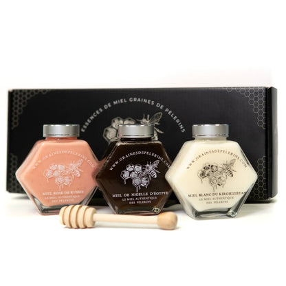 COFRE DE DESCUBRIMIENTO Miels Blanc, Nigelle, Rose 3×250g