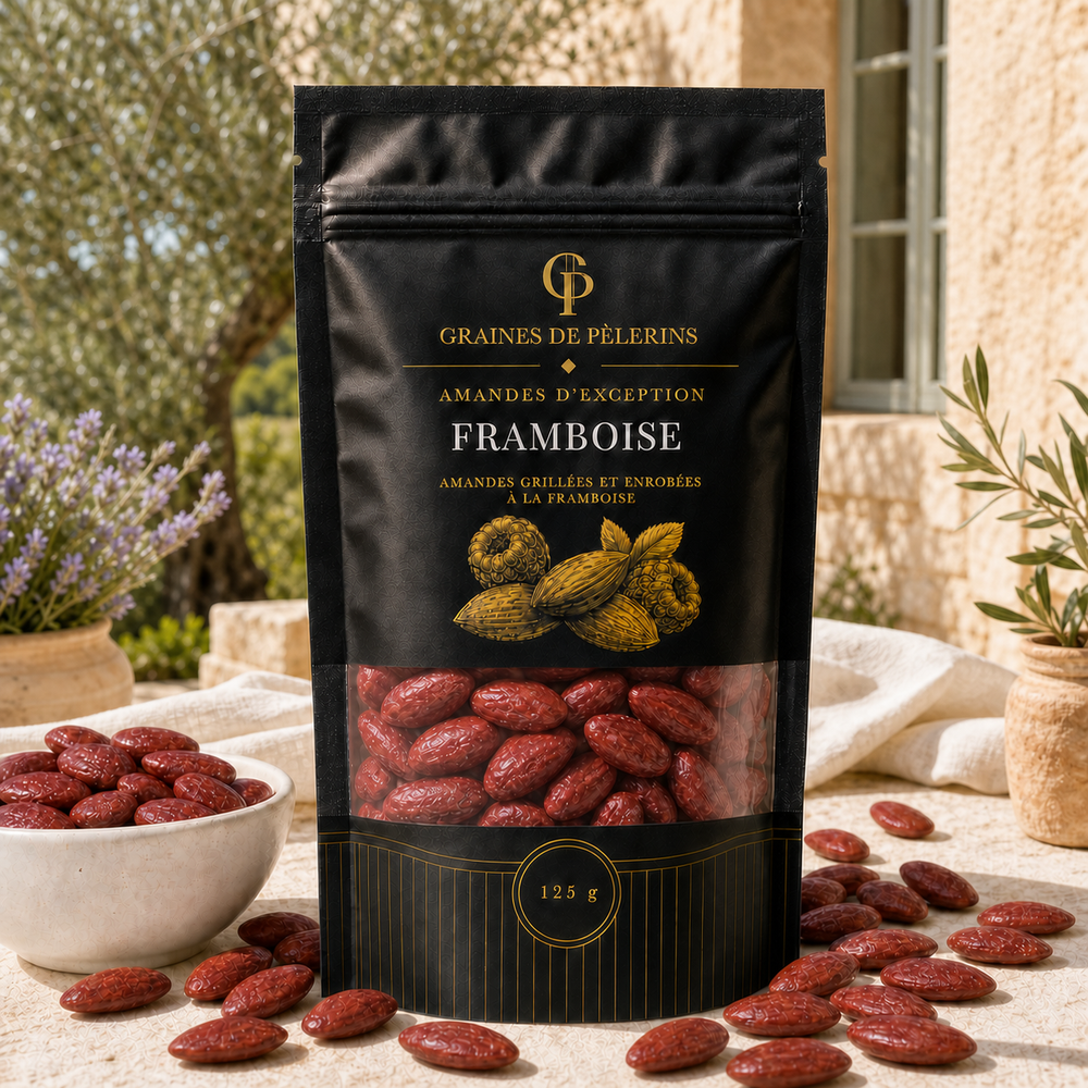 Sachet d’amandes Framboise, emballage réel de la collection
