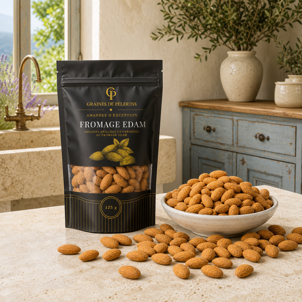 Sachet d’amandes Fromage Edam, emballage réel de la collection
