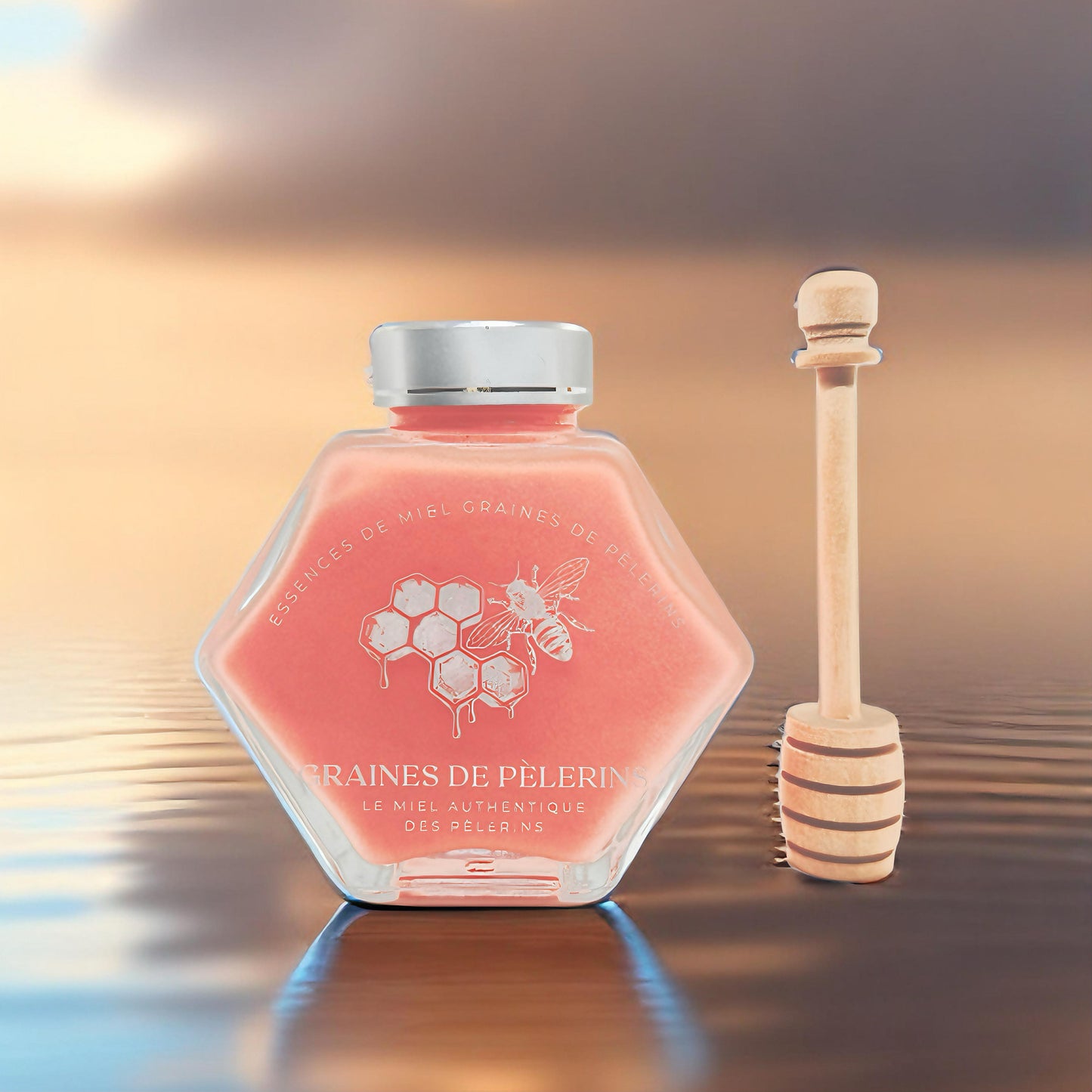 Pot de Miel Rose de Russie 250g, étiquette artisanale et élégante