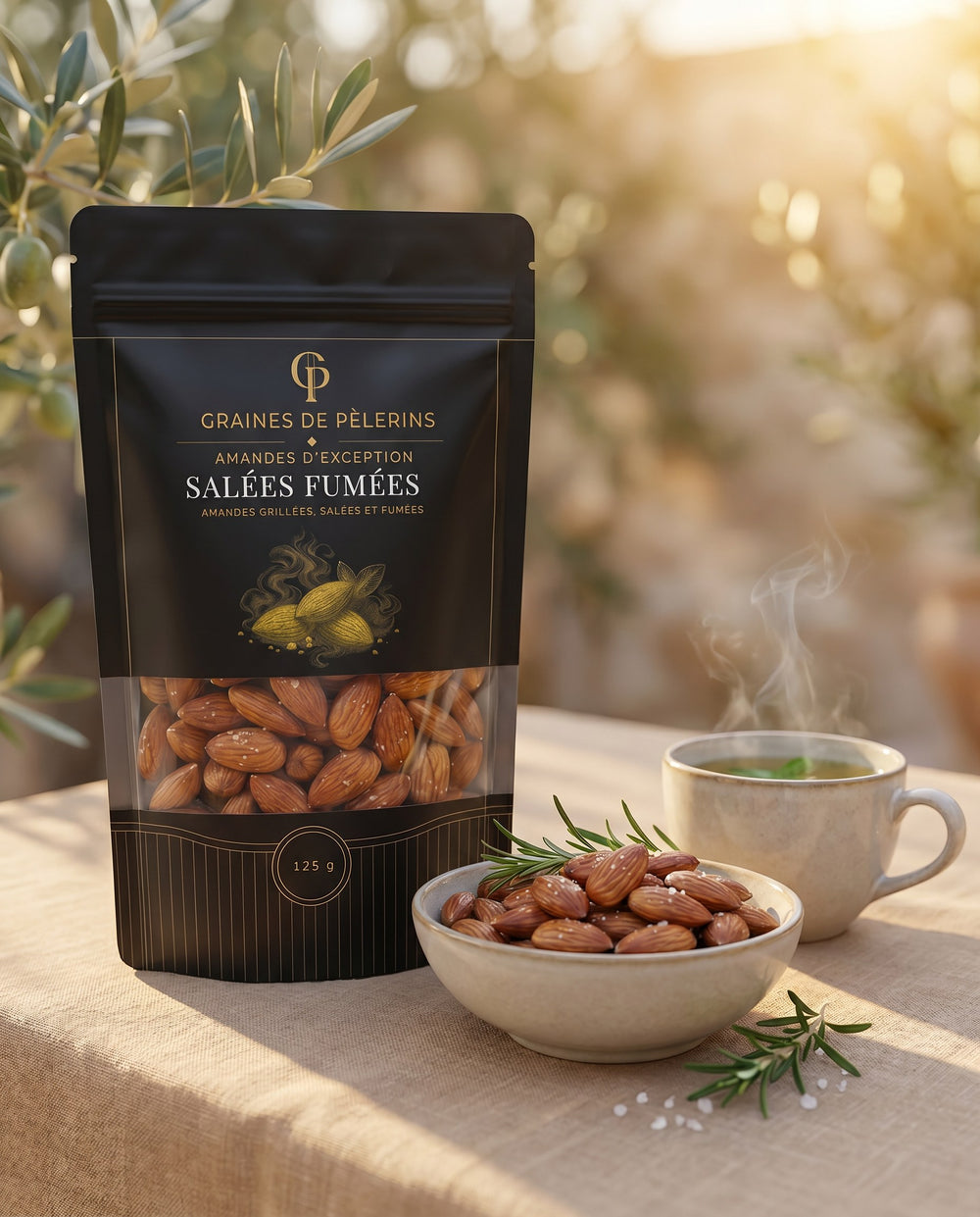 Amande d'Exception · Salées Fumées Graines de Pèlerins · rituel gourmand terrasse méditerranéenne
