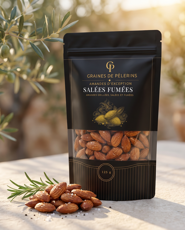 Amande d'Exception Salées Fumées, sachet 125 g, Graines de Pèlerins