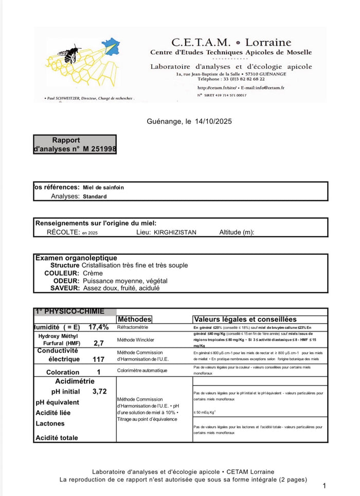 Première page du rapport CETAM M251998