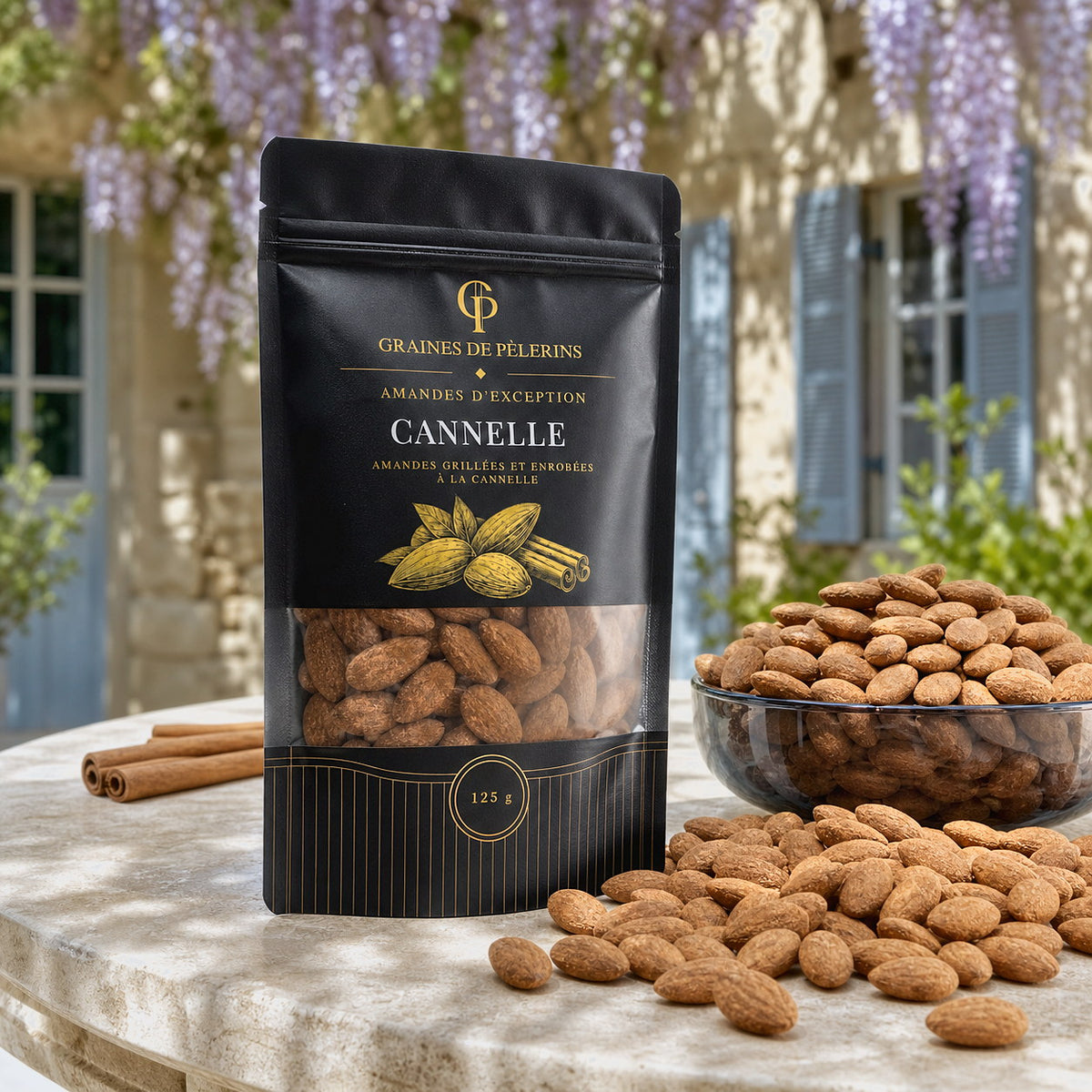 Bolsa actual de Almendras de Autor Canela con almendras a la vista