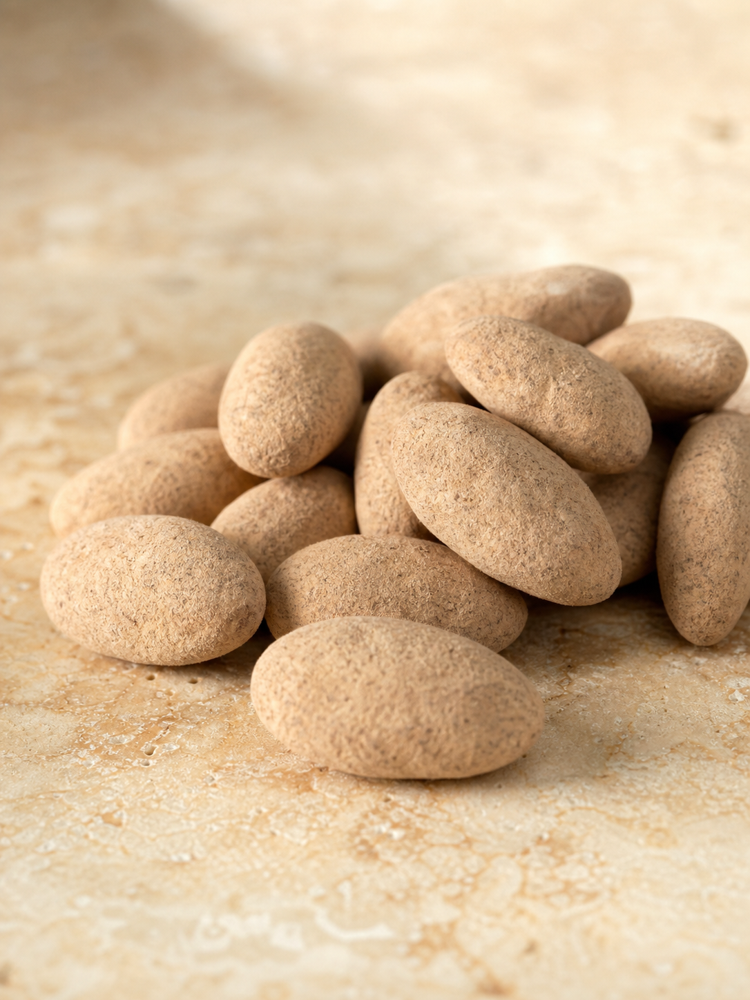 Macro d’Amandes Wasabi beige-taupe à la surface mate et poudrée