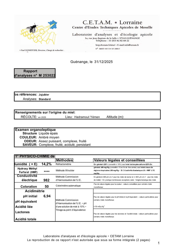 Première page du rapport CETAM M253022