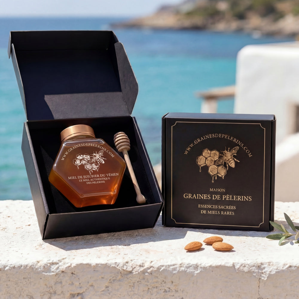 Coffret Miel de Jujubier du Yemen - pot 250g et ecrin cadeau, bouchon cuivre